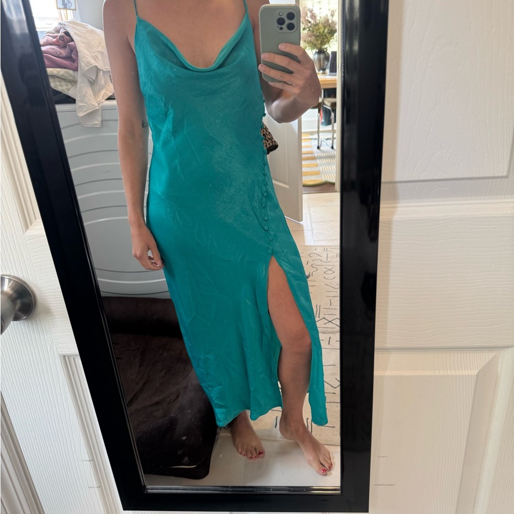 Zara Vibrant Teal Satin Dress